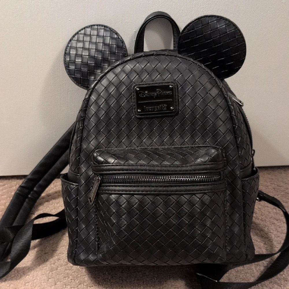 Loungefly Disney Parks Mickey Black Woven Backpack Like New (Wallet In Closet) - Picture 1 of 8